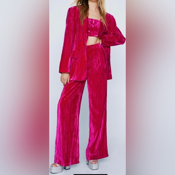 Nasty Gal Other - Nasty Gal Pink Crushed Velvet 3 Piece Set NWT